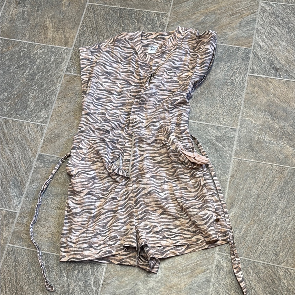 Scotch & Soda Zebra Print Jumpsuit - Brown and Cream